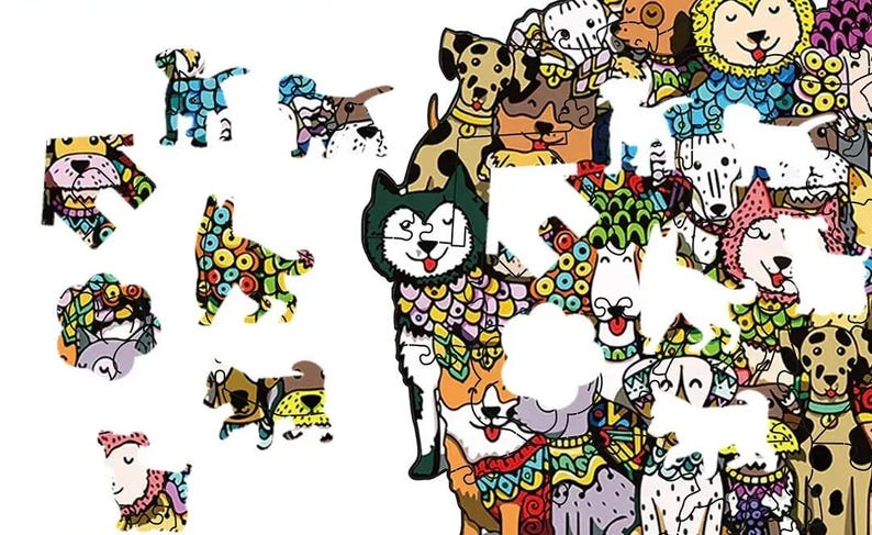 Wooden Puzzle Puppy Planet in Wooden Box – Unique Dog-Themed Jigsaw Puzzle, Gift for Dog Lovers, Available in 5 Sizes