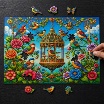 Wooden Jigsaw Puzzle for Adults, Birds & Blossoms, Hidden StoryPieces, Bird Lover Gift