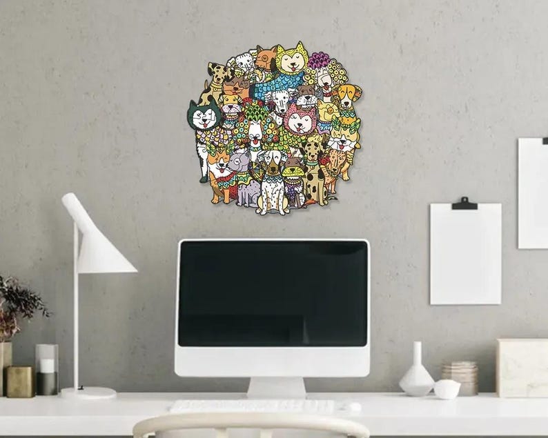 Wooden Puzzle Puppy Planet in Wooden Box – Unique Dog-Themed Jigsaw Puzzle, Gift for Dog Lovers, Available in 5 Sizes